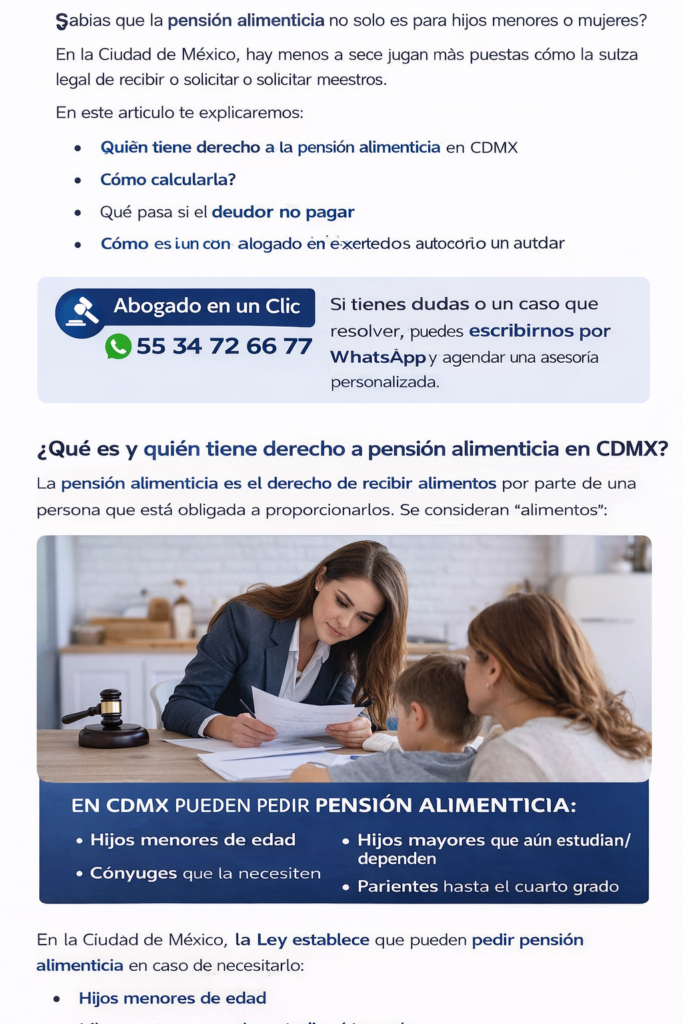 Abogado especializado en pensión alimenticia explicando derechos legales en la Ciudad de México